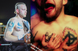Jakub Krut'ko mit Keltenkreuz-Tattoo; links beim Kampf gegen Tim Richter (Bild: Screenshot Facebook)